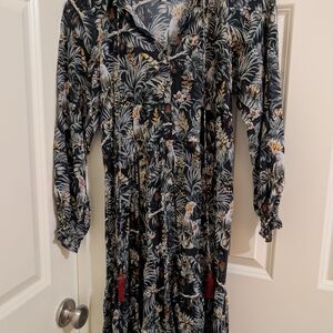 Roma Tropical Print Long Sleeve Dress